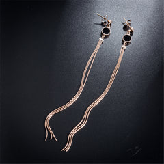 Black Acrylic & 18K Rose Gold-Plated Long Tassel Drop Earrings