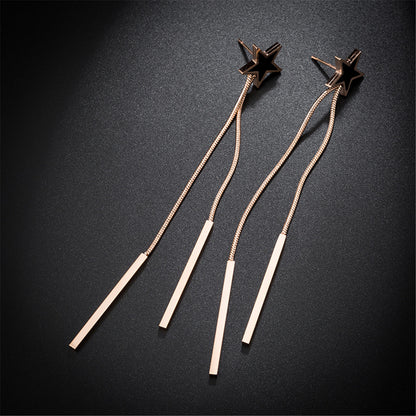 Black Acrylic and 18K Rose Gold-Plated Star Bar Tassel Drop Earrings, rose gold drop earrings for women, side view