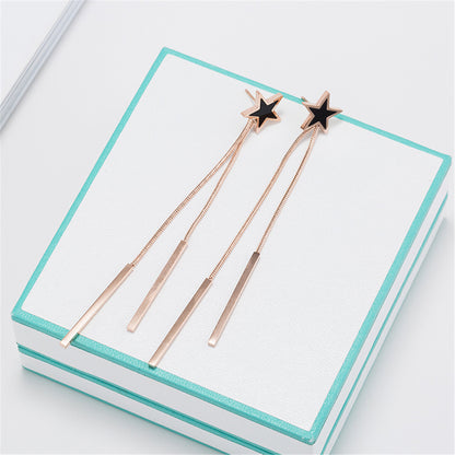 Black Acrylic and 18K Rose Gold-Plated Star Bar Tassel Drop Earrings, rose gold drop earrings for women, lifestyle look