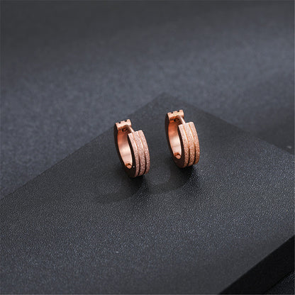 18K Rose Gold-Plated Frosted Huggie Earring, rose gold huggie earrings, dainty minimalist design, side view