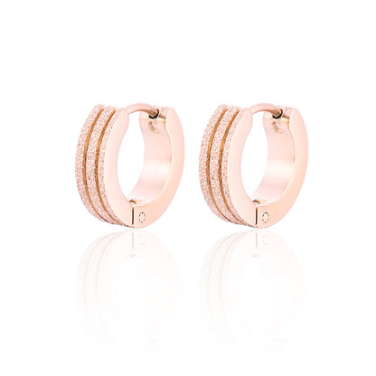 18K Rose Gold-Plated Frosted Huggie Earring, rose gold huggie earrings, dainty minimalist design, front view
