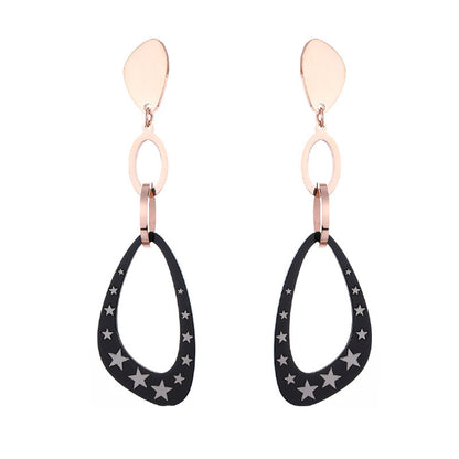 Black Acrylic and 18K Rose Gold-Plated Star Triangle Drop Earrings, rose gold drop earrings for women, front view