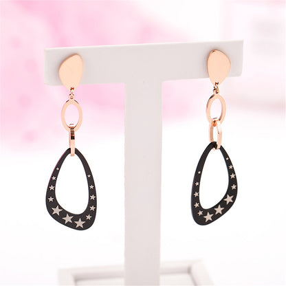 Black Acrylic and 18K Rose Gold-Plated Star Triangle Drop Earrings, rose gold drop earrings for women, side view
