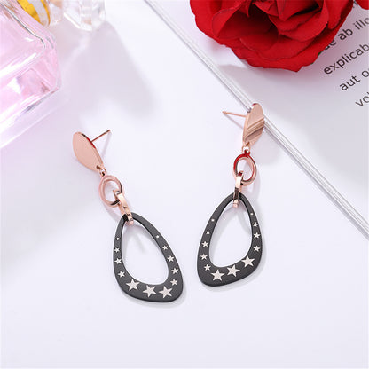Black Acrylic and 18K Rose Gold-Plated Star Triangle Drop Earrings, rose gold drop earrings for women, lifestyle look
