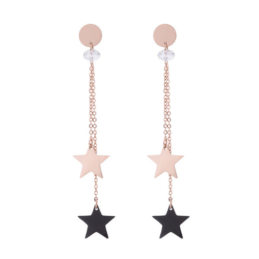 Cubic Zirconia and Acrylic 18K Rose Gold-Plated Double-Star Tassel Drop Earrings, rose gold drop earrings for..., front view