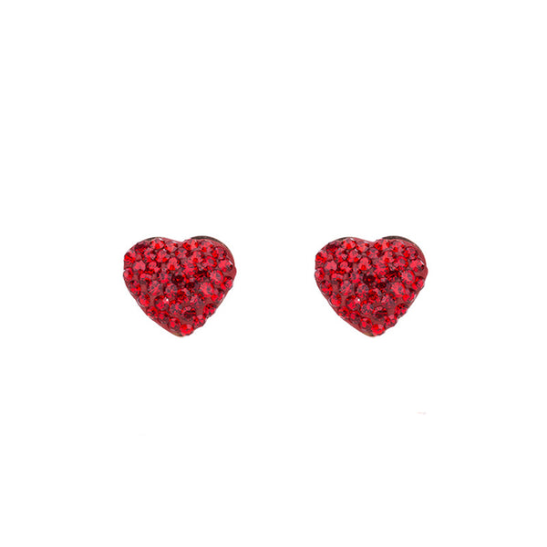 Red Cubic Zirconia & 18k Rose Gold-Plated Heart Stud Earrings