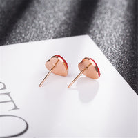 Red Cubic Zirconia & 18k Rose Gold-Plated Heart Stud Earrings
