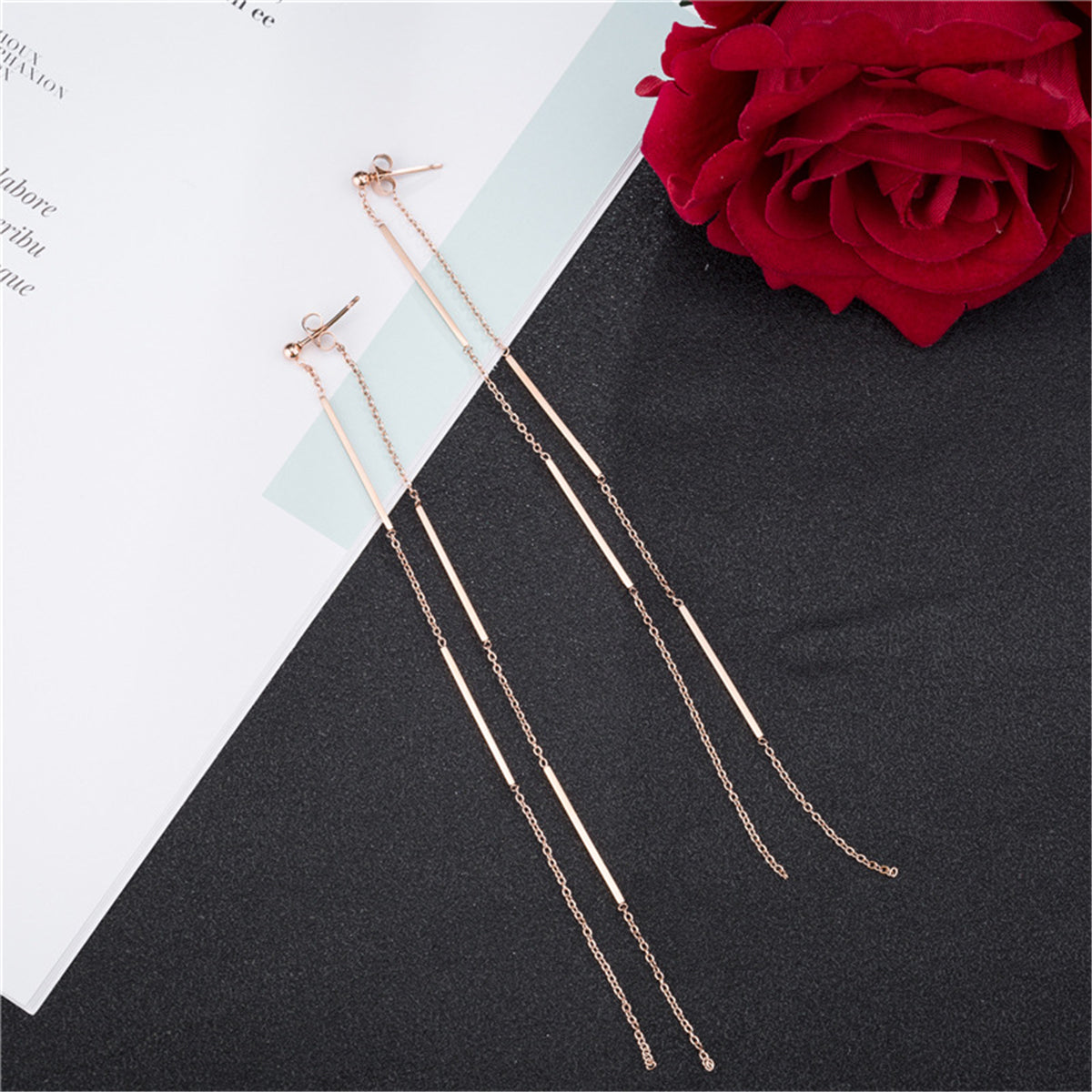 18K Rose Gold-Plated Bar Tassel Ear Jackets