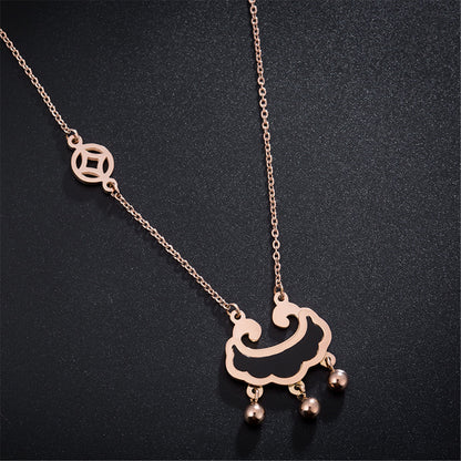Black Acrylic and 18K Rose Gold-Plated Lock Of Longevity Abstract Pendant Necklace, rose gold pendant..., lifestyle look