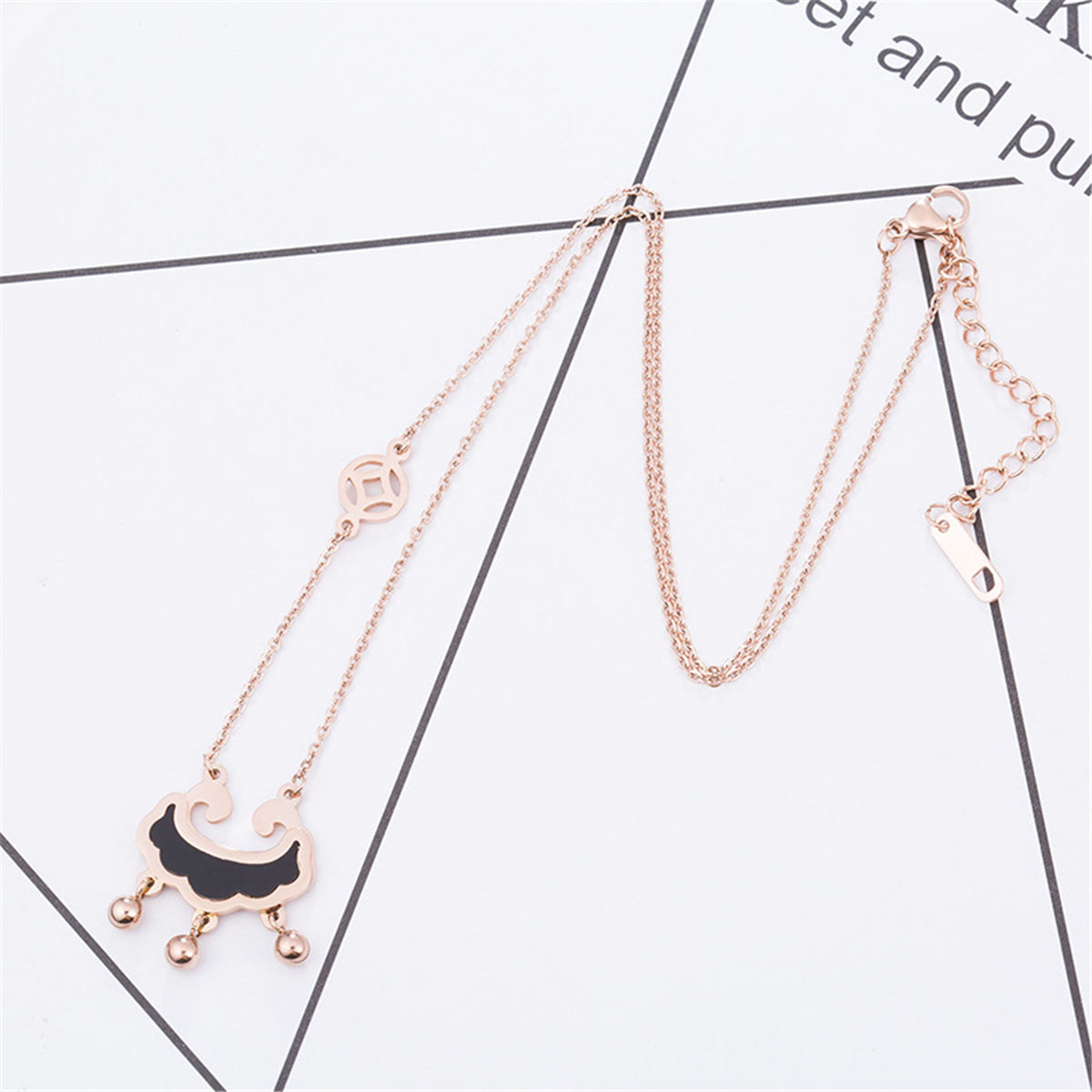 Black Acrylic and 18K Rose Gold-Plated Lock Of Longevity Abstract Pendant Necklace, rose gold pendant necklace..., side view