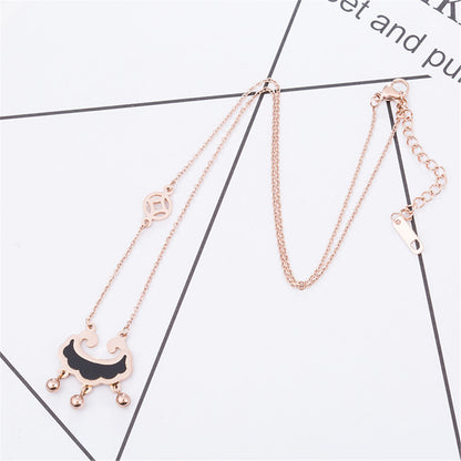 Black Acrylic and 18K Rose Gold-Plated Lock Of Longevity Abstract Pendant Necklace, rose gold pendant necklace..., side view