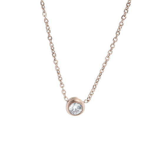 Cubic Zirconia and 18K Rose Gold-Plated Round Pendant Necklace, rose gold pendant necklace for women, front view