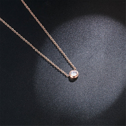 Cubic Zirconia and 18K Rose Gold-Plated Round Pendant Necklace, rose gold pendant necklace for women, detail close-up