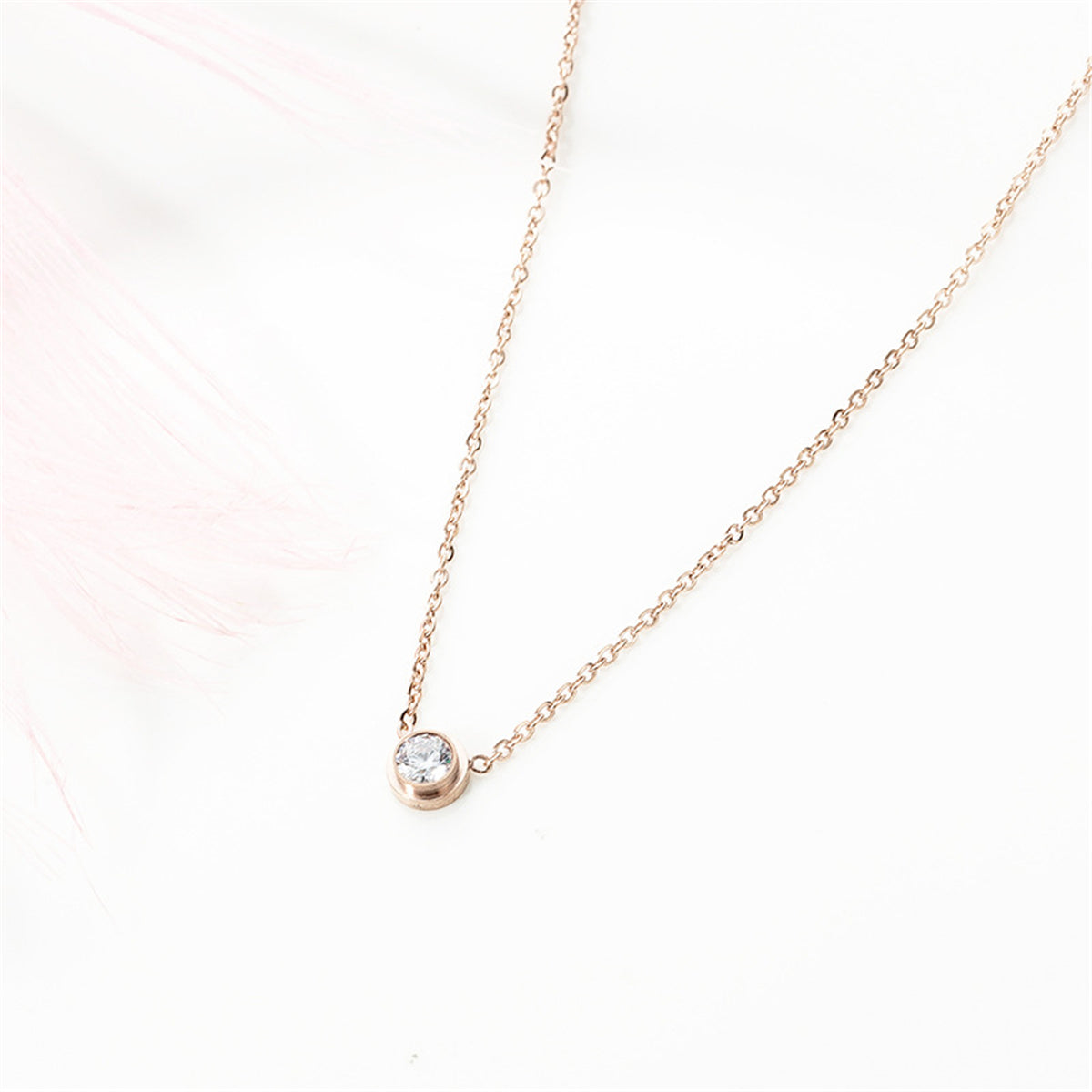 Cubic Zirconia and 18K Rose Gold-Plated Round Pendant Necklace, rose gold pendant necklace for women, lifestyle look