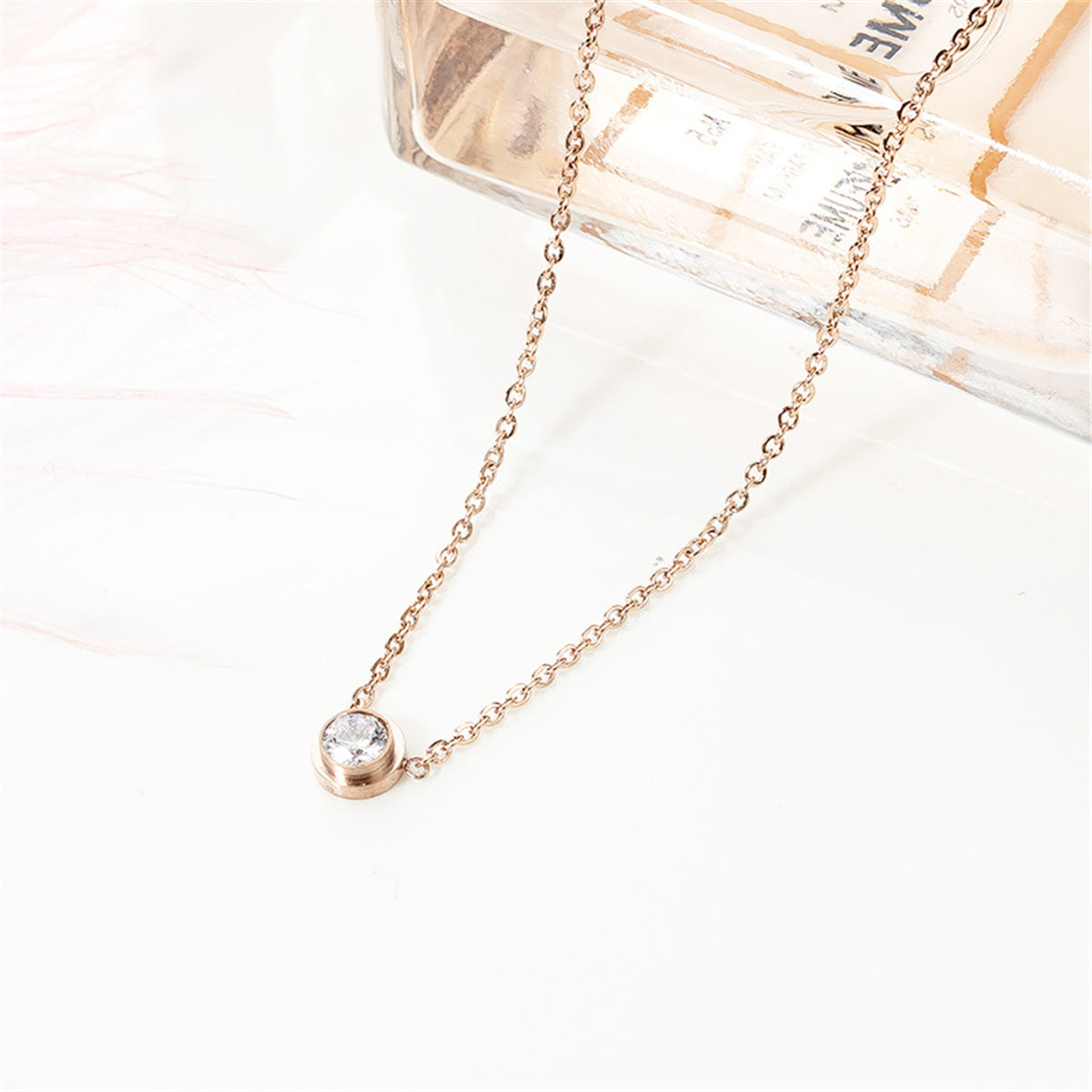 Cubic Zirconia and 18K Rose Gold-Plated Round Pendant Necklace, rose gold pendant necklace for women, styled look