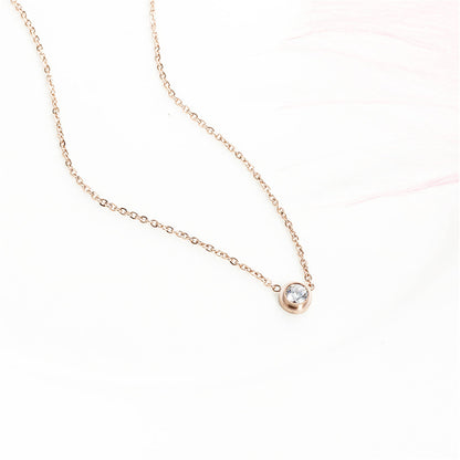 Cubic Zirconia and 18K Rose Gold-Plated Round Pendant Necklace, rose gold pendant necklace for women, side view