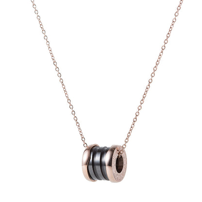 Black Ceramic and 18K Rose Gold-Plated Coil Pendant Necklace, rose gold pendant necklace for women, front view