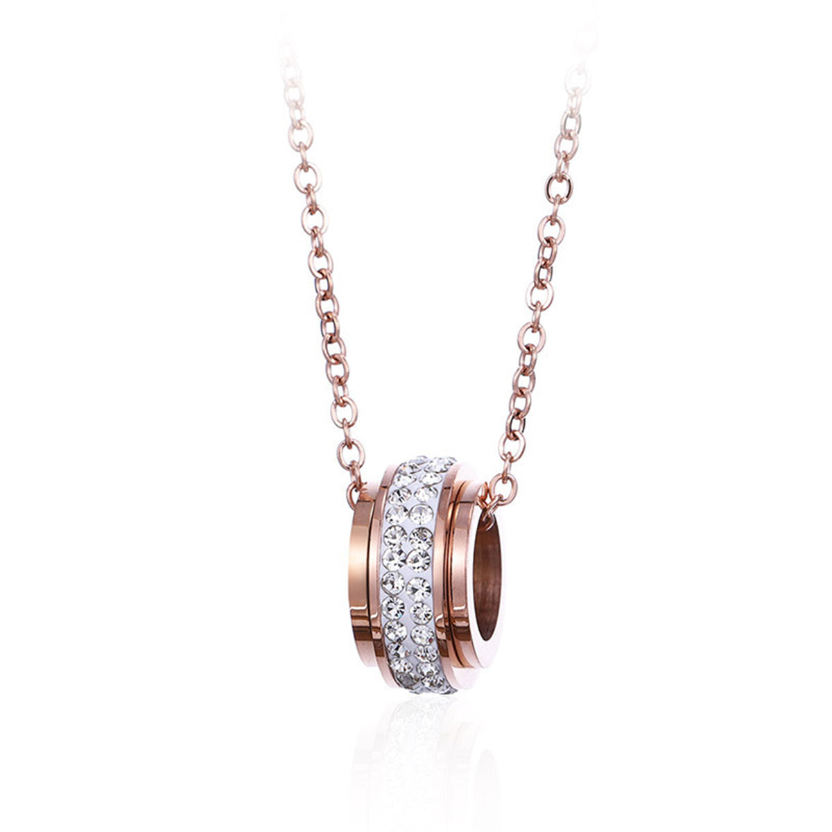 Clear Cubic Zirconia and 18K Rose Gold-Plated Ring Pendant Necklace, rose gold pendant necklace for women, front view