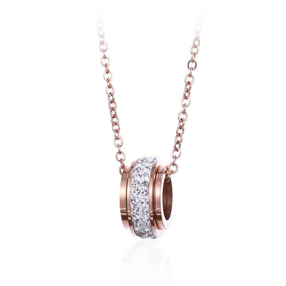 Clear Cubic Zirconia and 18K Rose Gold-Plated Ring Pendant Necklace, rose gold pendant necklace for women, front view