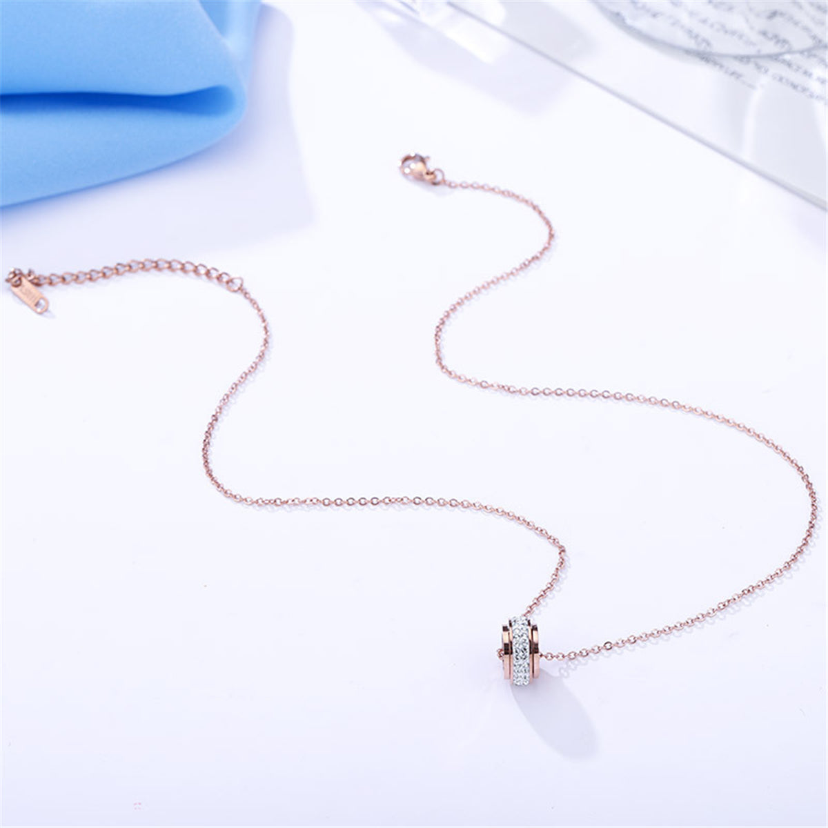Clear Cubic Zirconia and 18K Rose Gold-Plated Ring Pendant Necklace, rose gold pendant necklace for women, styled look