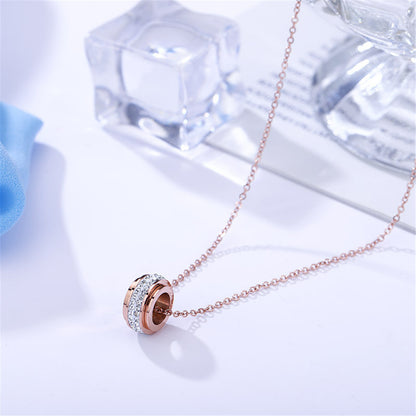 Clear Cubic Zirconia and 18K Rose Gold-Plated Ring Pendant Necklace, rose gold pendant necklace for women, side view