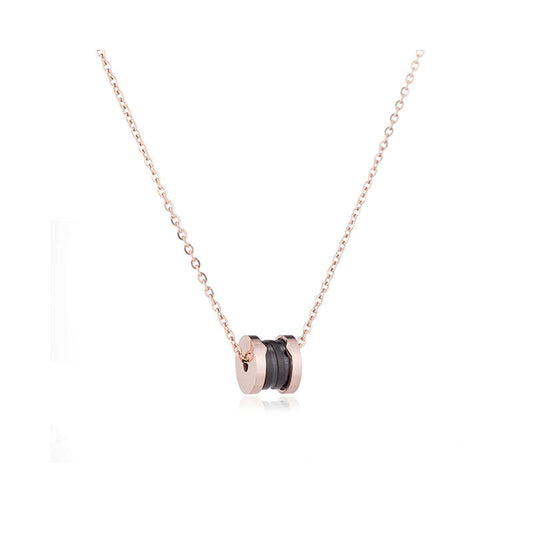 Black Acrylic and 18K Rose Gold-Plated Coil Pendant Necklace, rose gold pendant necklace for women, front view