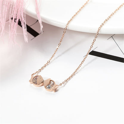 Clear Cubic Zirconia and 18K Rose Gold-Plated Double-Fish Pendant Necklace, rose gold pendant necklace..., lifestyle look