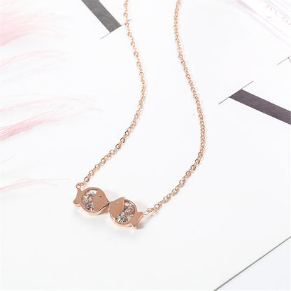 Clear Cubic Zirconia and 18K Rose Gold-Plated Double-Fish Pendant Necklace, rose gold pendant necklace for women, styled look