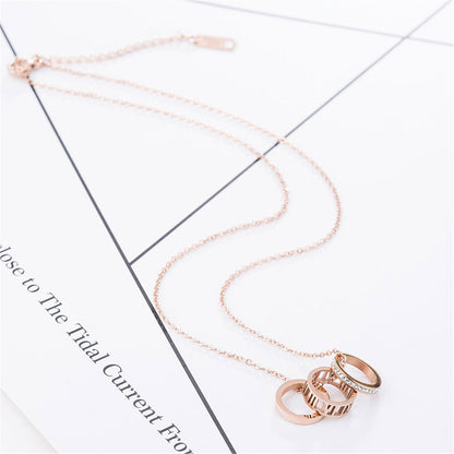 Cubic Zirconia and 18K Rose Gold-Plated Roman Numeral Pendant Necklace, rose gold pendant necklace for women, styled look