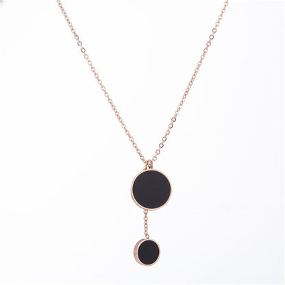Black Acrylic and 18K Rose Gold-Plated Double Round Lariat Pendant Necklace, rose gold pendant necklace..., detail close-up