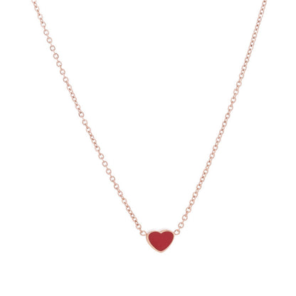 Red Enamel and 18K Rose Gold-Plated Heart Pendant Necklace, rose gold pendant necklace for women, detail close-up