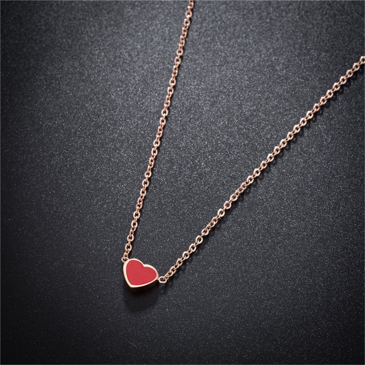 Red Enamel and 18K Rose Gold-Plated Heart Pendant Necklace, rose gold pendant necklace for women, styled look