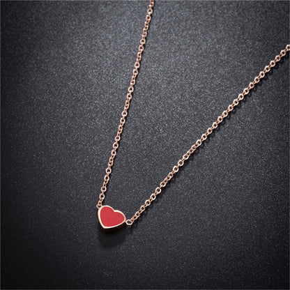 Red Enamel and 18K Rose Gold-Plated Heart Pendant Necklace, rose gold pendant necklace for women, styled look