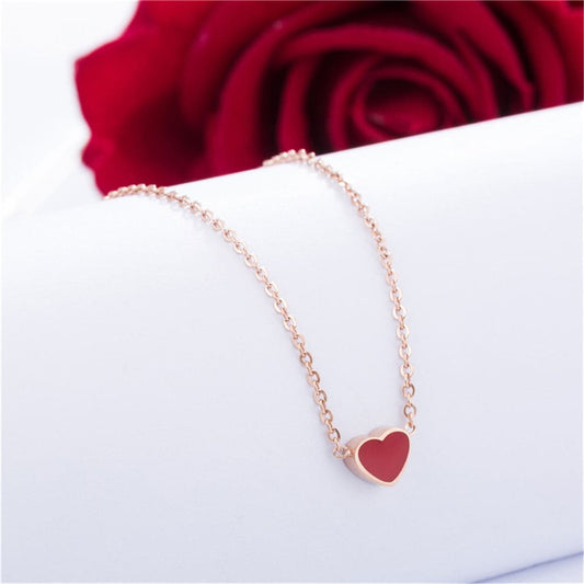 Red Enamel and 18K Rose Gold-Plated Heart Pendant Necklace, rose gold pendant necklace for women, front view
