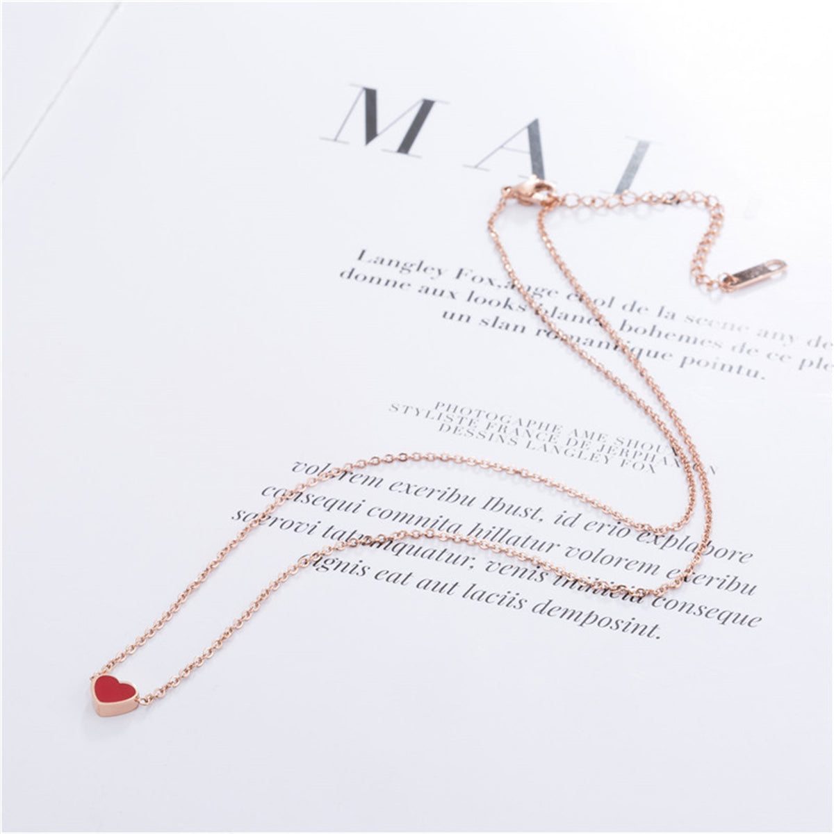 Red Enamel and 18K Rose Gold-Plated Heart Pendant Necklace, rose gold pendant necklace for women, lifestyle look