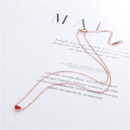 Red Enamel and 18K Rose Gold-Plated Heart Pendant Necklace, rose gold pendant necklace for women, lifestyle look