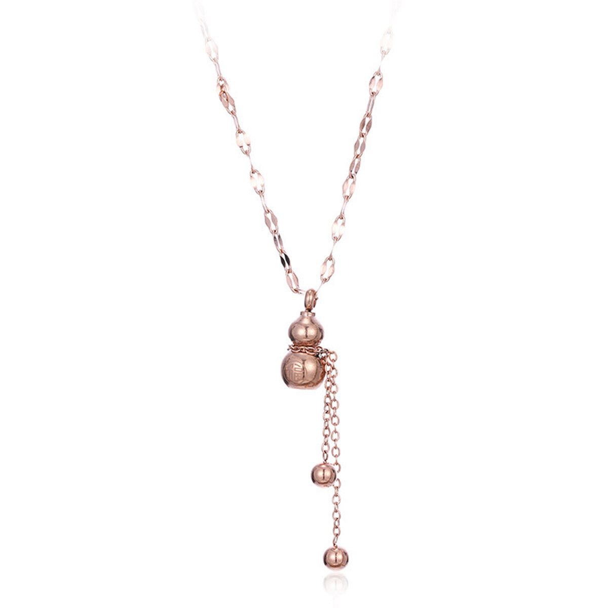 18K Rose Gold-Plated Calabash Tassel Pendant Necklace, rose gold pendant necklace for women, botanical inspired, front view