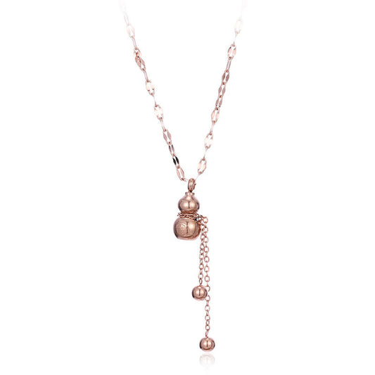 18K Rose Gold-Plated Calabash Tassel Pendant Necklace, rose gold pendant necklace for women, botanical inspired, front view