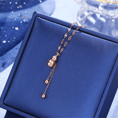 18K Rose Gold-Plated Calabash Tassel Pendant Necklace, rose gold pendant necklace for women, detail close-up
