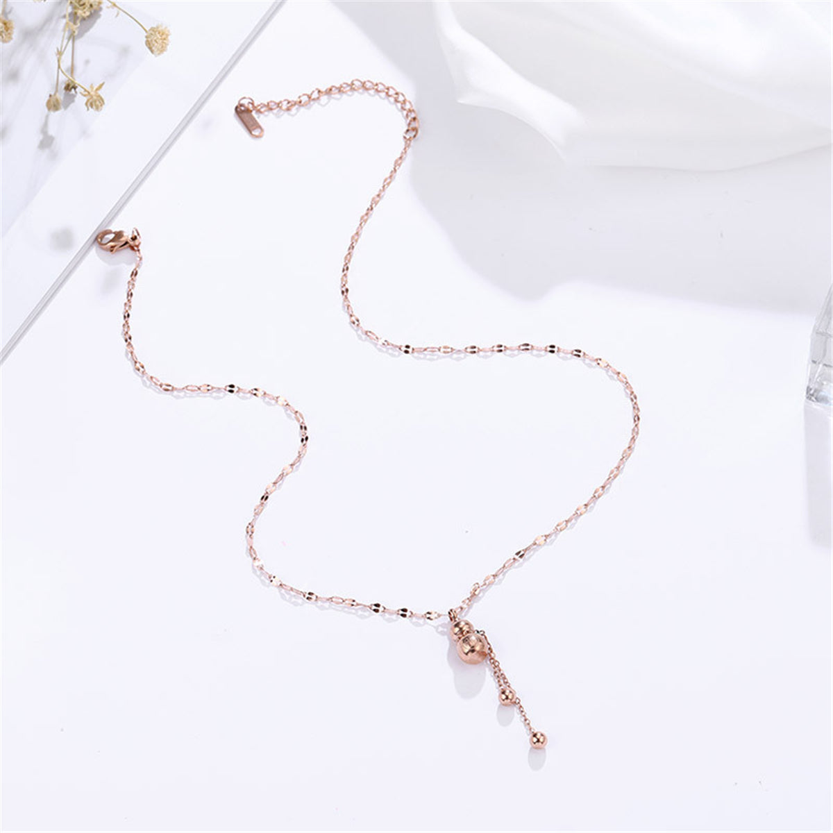 18K Rose Gold-Plated Calabash Tassel Pendant Necklace, rose gold pendant necklace for women, lifestyle look