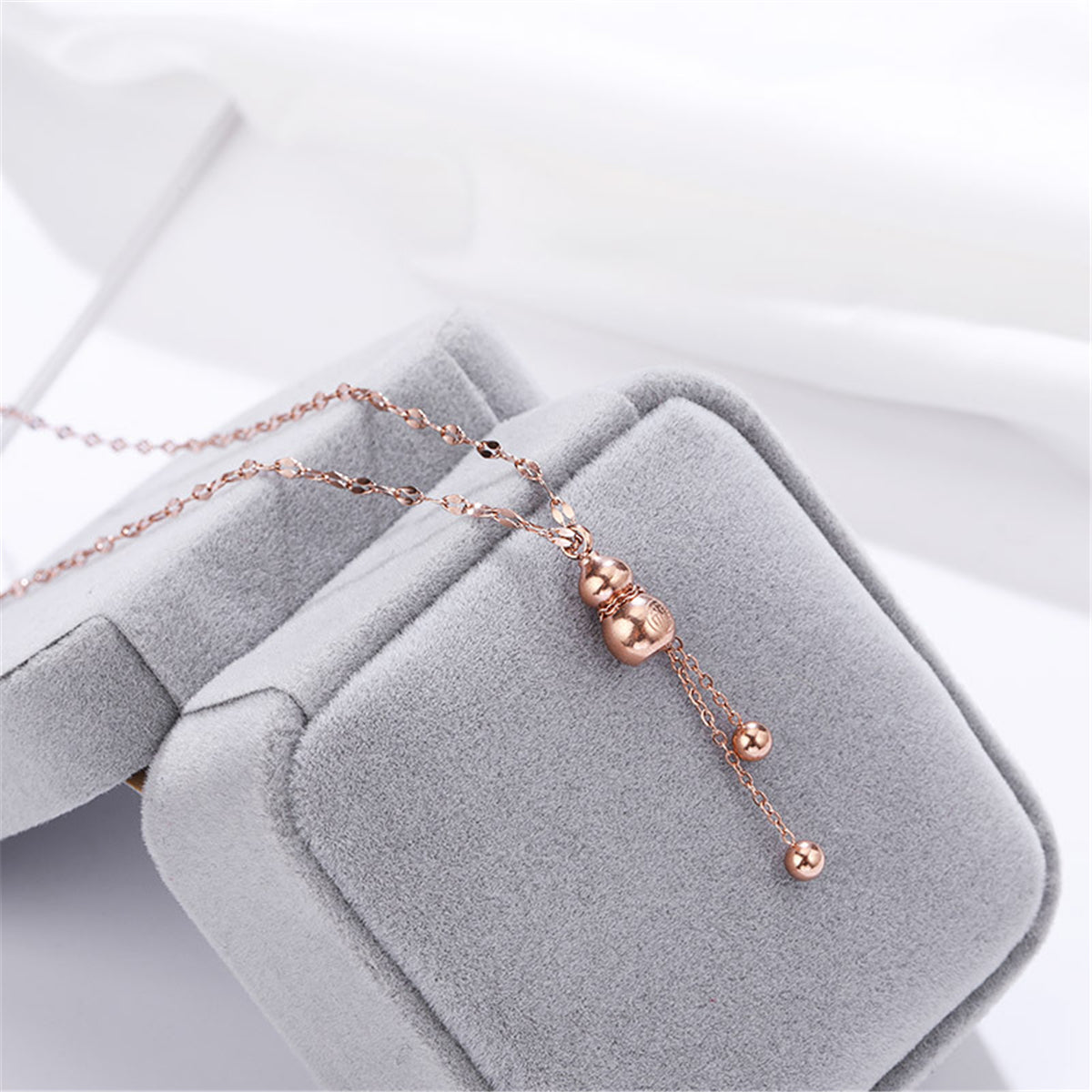 18K Rose Gold-Plated Calabash Tassel Pendant Necklace, rose gold pendant necklace for women, botanical inspired, side view