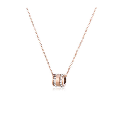 Crystal and 18K Rose Gold-Plated Roman Numeral Pendant Necklace, rose gold pendant necklace for women, front view