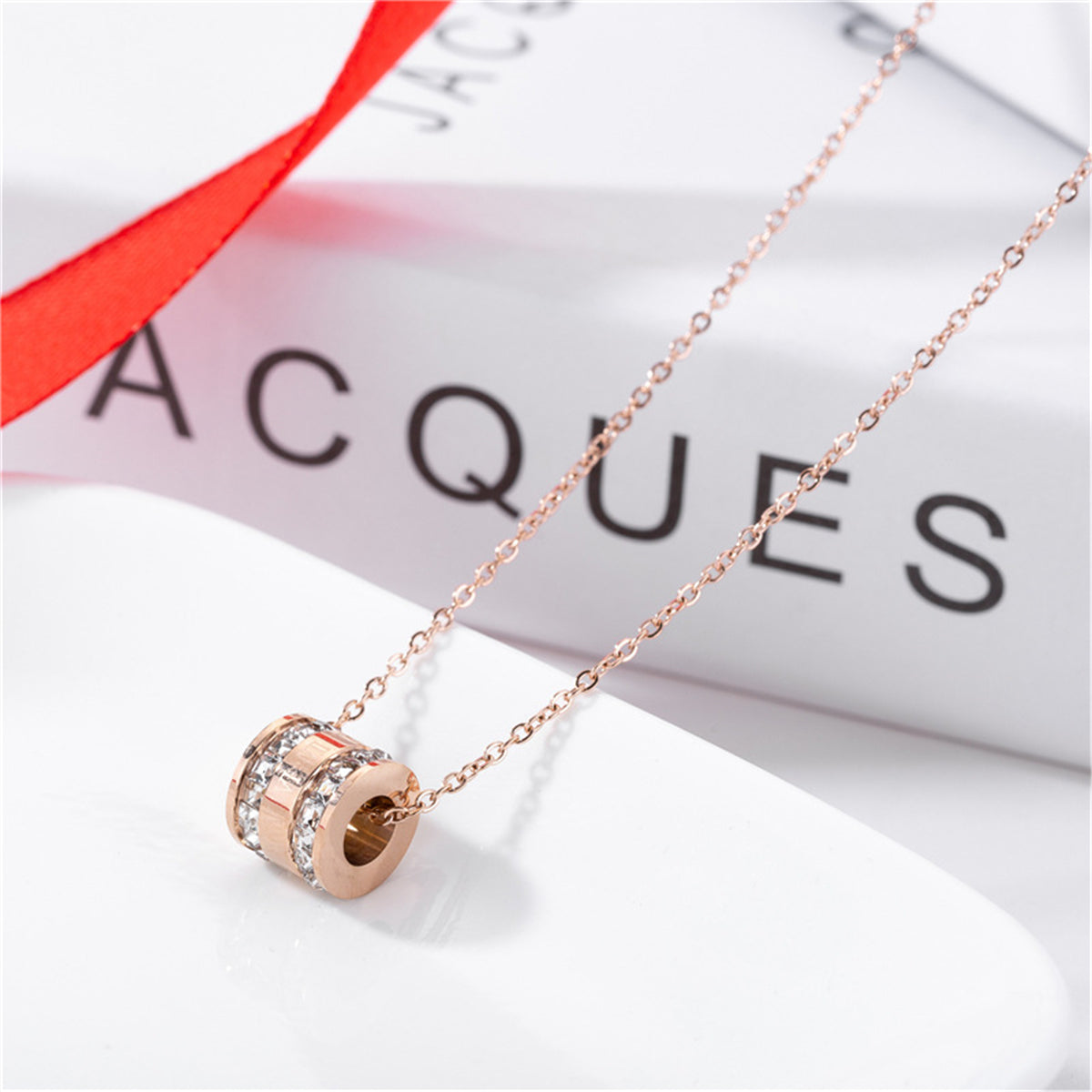 Crystal and 18K Rose Gold-Plated Roman Numeral Pendant Necklace, rose gold pendant necklace for women, side view