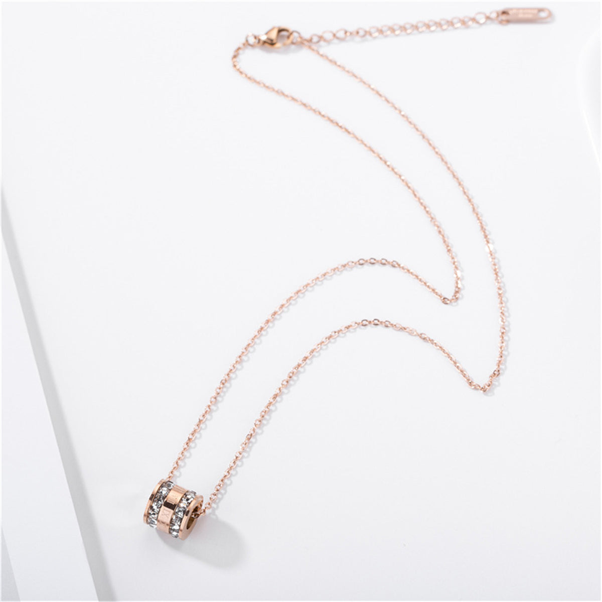 Crystal & 18K Rose Gold-Plated Roman Numeral Pendant Necklace