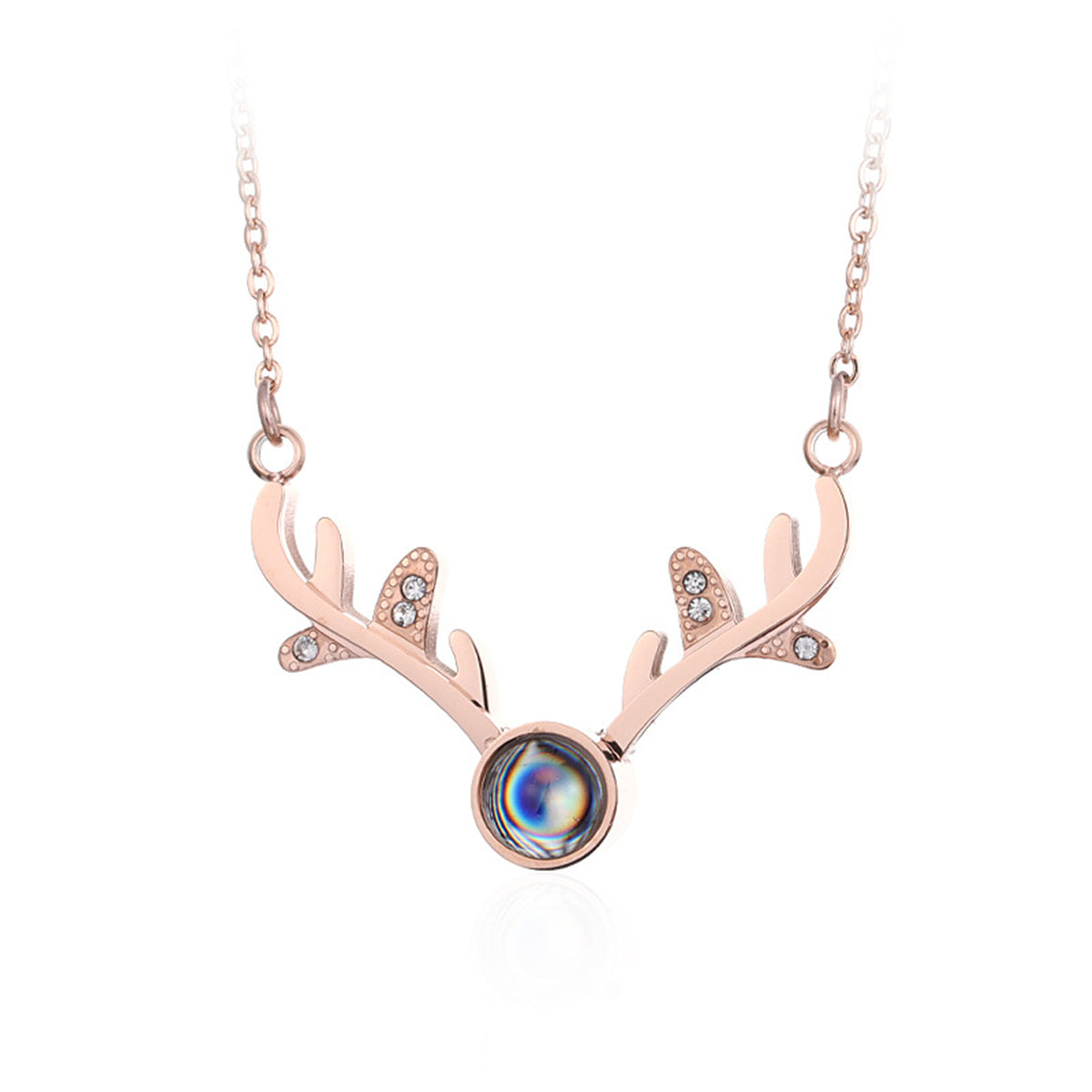 Cubic Zirconia and 18K Rose Gold-Plated Antler Pendant Necklace, rose gold pendant necklace for women, front view