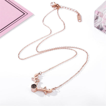 Cubic Zirconia and 18K Rose Gold-Plated Antler Pendant Necklace, rose gold pendant necklace for women, styled look