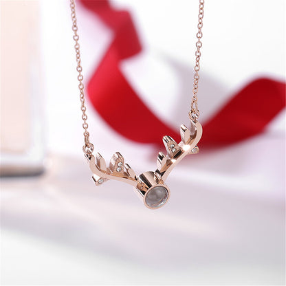 Cubic Zirconia and 18K Rose Gold-Plated Antler Pendant Necklace, rose gold pendant necklace for women, side view