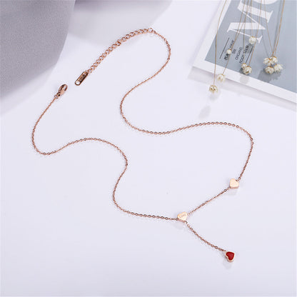 Red Enamel and 18K Rose Gold-Plated Heart Lariat Necklace, rose gold pendant necklace for women, styled look