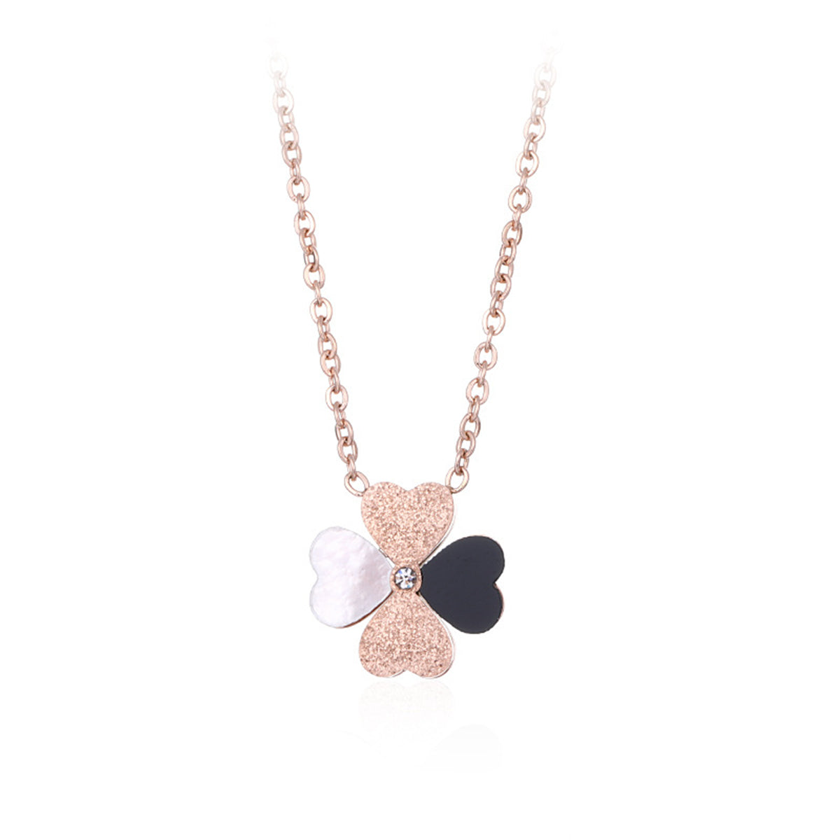 White Shell & Cubic Zirconia 18K Rose Gold-Plated Clover Pendant Necklace