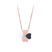 White Shell & Cubic Zirconia Rose Goldtone Clover Pendant Necklace